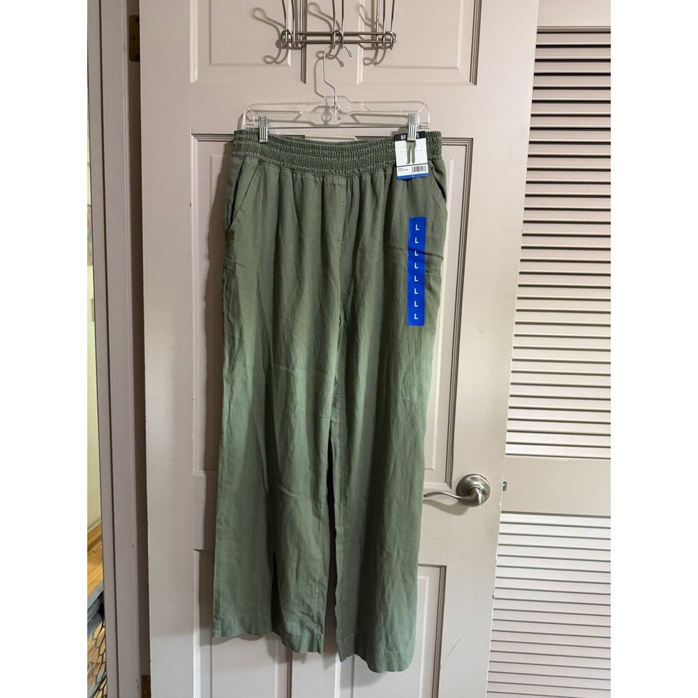 Briggs Women's Linen Blend Pants Size Large Green NWT